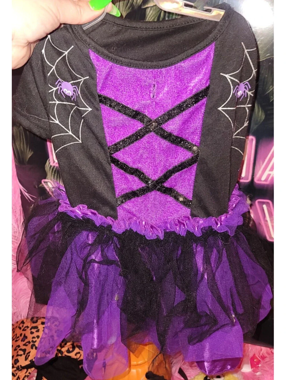 PET APPAREL HALLOWEEN WITCH DRESS SIZE MEDIUM DOG PUPPY COSTUME PURPLE BLACK